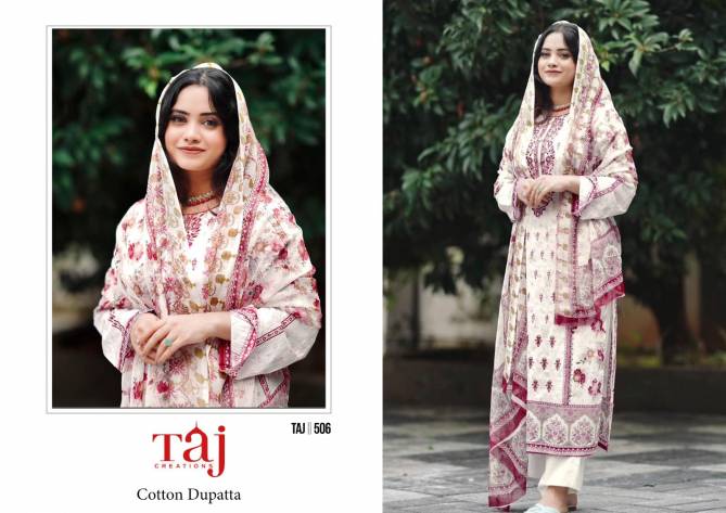 Taj 506 And 507 Embroidery Cotton Pakistani Suits Wholesale Market In Surat With Price
